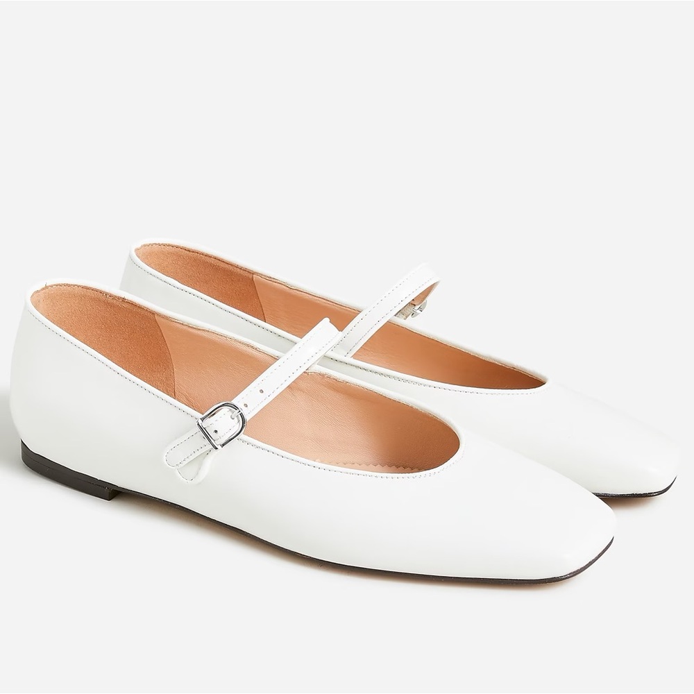 j.crew  |  white anya mary jane flats in leather, size 5
